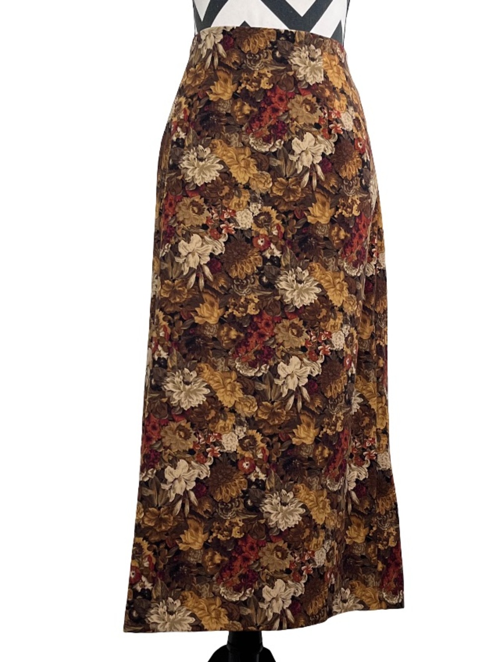 Vintage Women's Sz 16P Dark Earthy Boho Floral Whimsigoth Ultrasuede Midi Skirt - Picture 3 of 10
